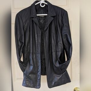 Vtg Outbrook Women Black Nappa Leather Jkt LG 12 Classic Hip Lgth Pockets Nice!